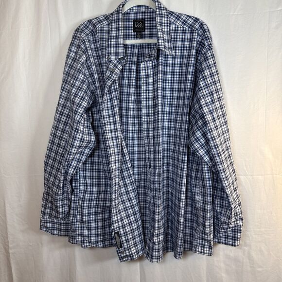 Jos A Bank Traveler Blue Plaid Button Down Dress Shirt Size XXL Preowned - Picture 3 of 16